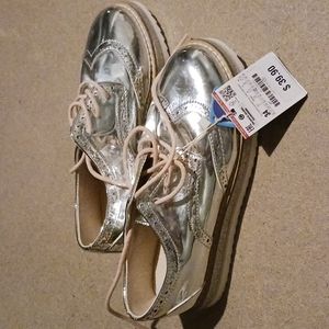 Zara, girls, silver/tan, shoes, size 2